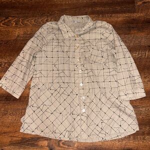 John Mark Women's Beige Abstract Button Up Long Sleeve Shirt Size L